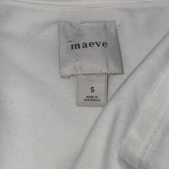 Anthropologie Maeve Women’s White Embroidered V-Neck Cropped Tee Sz L Tennis - Picture 5 of 9